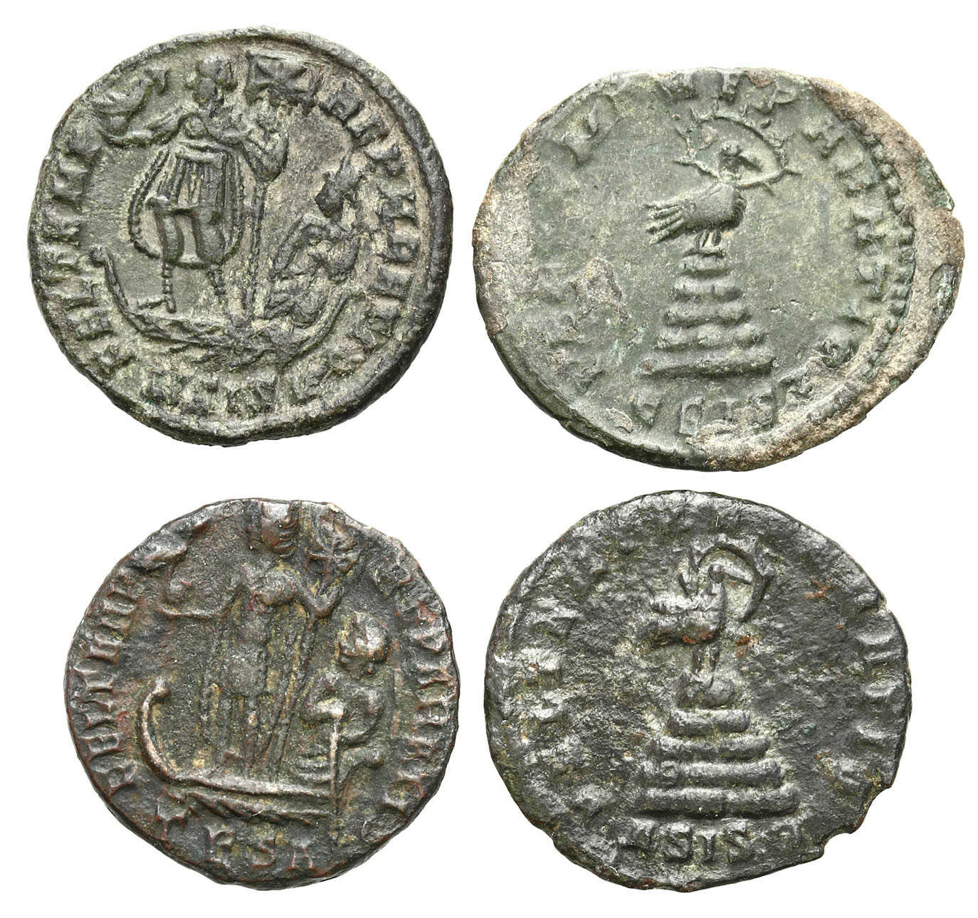 Cesarstwo Rzymskie, Lot 4 sztuk Majorin i Follisów, Konstans 337 -350 n.e.